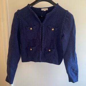 J. Crew Navy Blue Braided Trim Cropped Cardigan with Gold Buttons size S
